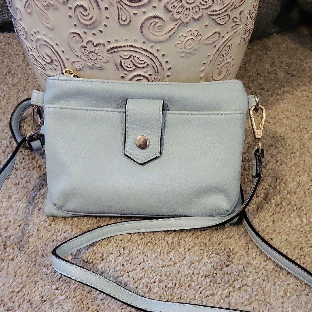 Light Blue Crossbody Bag - Minimal Leather Shoulder Purse